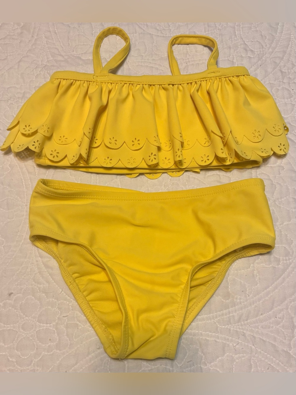 GAP Sunny Yellow Scallop Eyelet Ruffles Two-Piece Swim-Size 3T